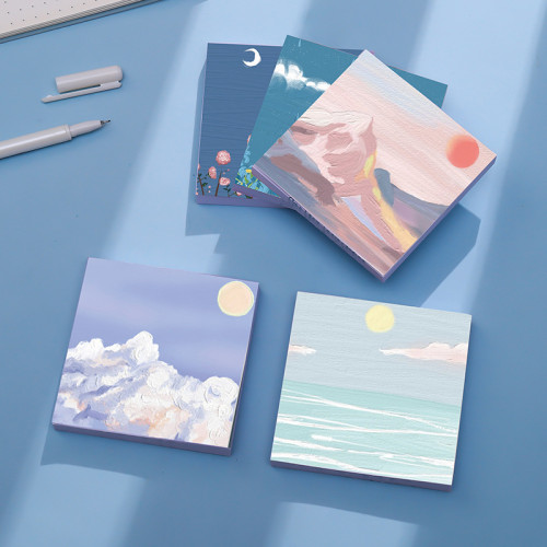Creative fresh scenery convenient sticker memo pad oil painting can tear and stick portable notepad 90 pages