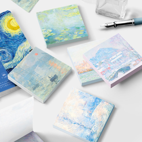 Literature and Art Retro Scenery Monet Van Gogh's Famous Paintings Memo Pad Non-sticky Message Memo DIY Material Paper