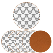 Leather round Coasters for Drinks Grey Alarm Clock Print for Protect Furniture, Heat Resistant, Kitchen Bar Decoration