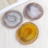 Natural Pink Gold Green Blue White Black Agate Slice Coaster Gold Rim Set Agate Coaster