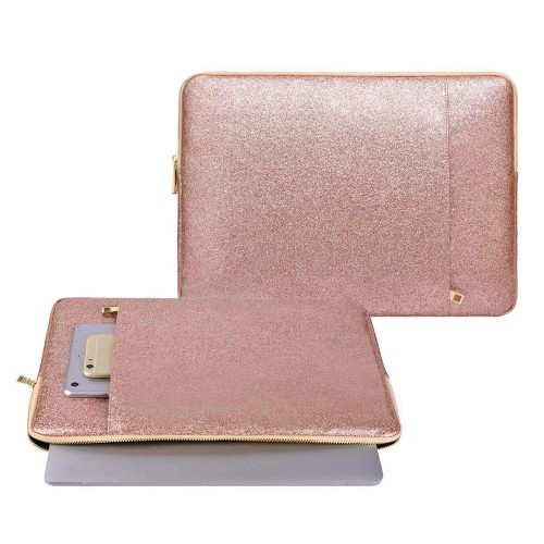 Black Glitter Shining PU Leather Laptop Sleeve Compatible 13-13.3 Inch for MacBook