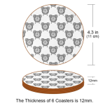 Leather round Coasters for Drinks Grey Alarm Clock Print for Protect Furniture, Heat Resistant, Kitchen Bar Decoration