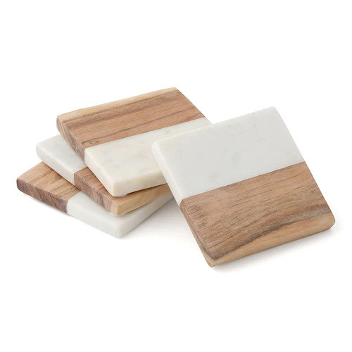 Custom Blank Cup Mat Marble And Wood Coasters Wood Marble Coaster