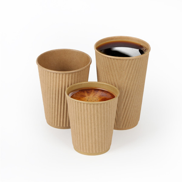 16oz kraft ripple wall paper cup disposable cup with lid for hot coffee