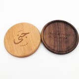 Custom logo round  wooden coaster set laser cut wood coaster carving