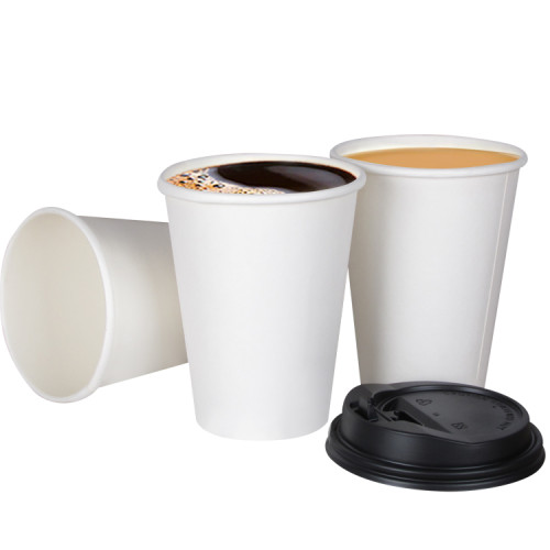 Eco friendly disposable single wall plain white coffee paper cup with plastic lid