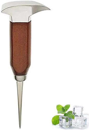 Bar Equipment Accessories Japanese Style Hand carved ice hockey Ice Pick with Wooden Handle Stainless Steel Ice Pick