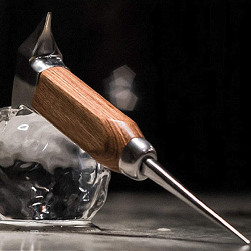 Bar Equipment Accessories Japanese Style Hand carved ice hockey Ice Pick with Wooden Handle Stainless Steel Ice Pick