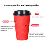 wholesale custom logo printed corrugated kraft paper coffee cups for hot coffee with lid