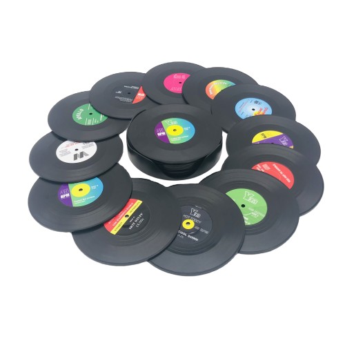Set of 12 Conversation Piece Sayings Vinyl Record Disk Music Drink Coaster