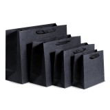 Hand-held Customized Logo Printed Black Kraft Paper Clothing Shopping Gift Paper Packaging Bag with Cotton Handle