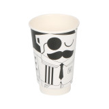 heat-insulated high quality 16oz white paper cup black printing with PS cover