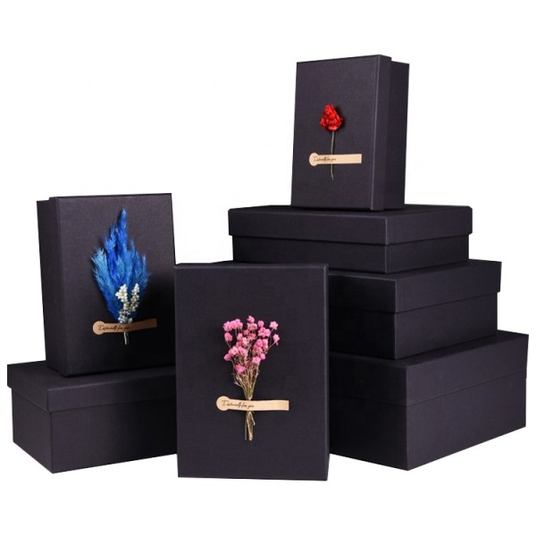 2019 Wholesale Custom Make Two Pieces Paper Box Black Kraft Paper Dried Flower Packing Box