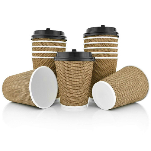 Custom Logo Stylish Design Ripple Double Wall Insulated Takeout Hot Coffee Paper Cup With Lids