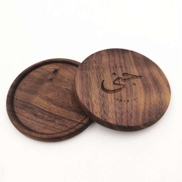 Custom logo round  wooden coaster set laser cut wood coaster carving