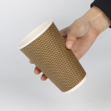 recycled eco-friendly brown ripple wall 16oz paper cup with cover custom printed