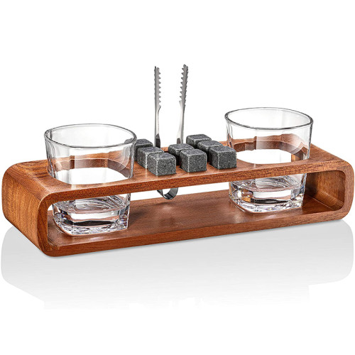 13-Piece Handcrafted Whiskey Glass Set Granit Whiskey Rocks Whiskey Stones Gift Set with Stand