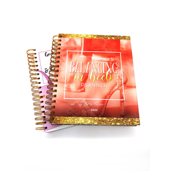 2020 Organizer Customized Printing Sequin Paperboard Cover Gold Edge Spiral Planner