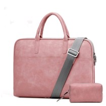 wholesale 13 14 15 17 inch  high quality fashion waterproof shoulder sleeve PU Leather laptop bag with small case