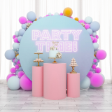 Round Wedding coustom white printing wall for birthday Party event Backdrop stand set
