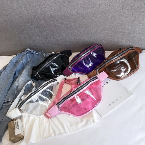 Wholesale Customizable Waterproof Cute Transparent pvc Belt Bag  candy color Clear Fanny Pack Waist Bag