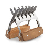 YJDJ-XF01 Ultra-Sharp Blades Meats Bear Claw Pulled Pork Meat Shredder Stainless Steel Meat Fork with Wooden Handle