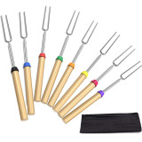 WB-J BBQ Sticks Kit Extending Roaster 32 Inch Set of 8 Telescoping Stainless Steel Skewer