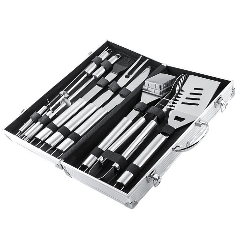 Hot selling AL-K003 10-Piece BBQ Stainless Steel Barbecue Grilling tool set with Aluminium Case