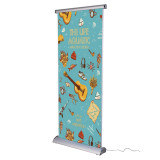Custom logo design print aluminum retractable rotating advertising display scroll Electric roll up stand banner