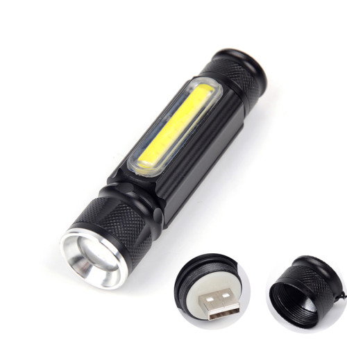 Tactical Cob Flashlight Telescopic Zoomable USB Rechargeable Led COB Torch With Magnet