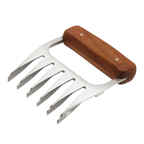 YJDJ-XF01 Ultra-Sharp Blades Meats Bear Claw Pulled Pork Meat Shredder Stainless Steel Meat Fork with Wooden Handle