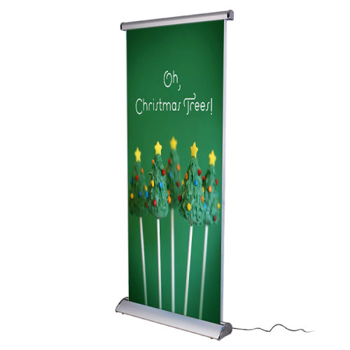 Custom logo design print aluminum retractable rotating advertising display scroll Electric roll up stand banner