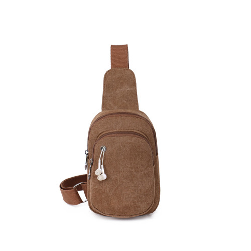 Custom Logo  Canvas Crossbody Bag Low Moq Men Pack Waterproof Single Shoulder Sling Chest Bags with Earphone Hole