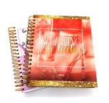 2020 Organizer Customized Printing Sequin Paperboard Cover Gold Edge Spiral Planner