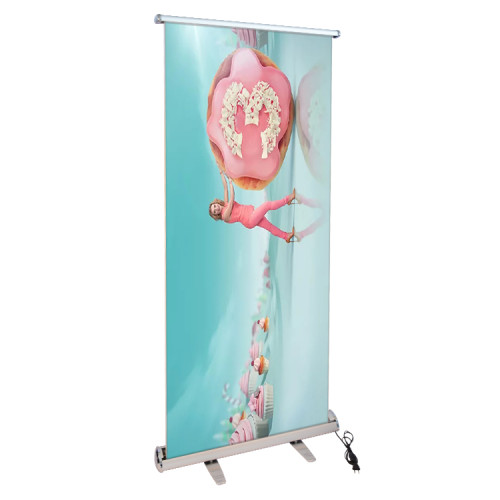 portable right triangle electric roll up banner stand with durable aluminum material base