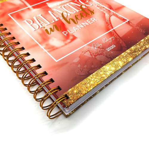 2020 Organizer Customized Printing Sequin Paperboard Cover Gold Edge Spiral Planner