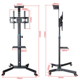 Adjustable Height Movable TV Cart Floor Stand Mount LED Trolley Stand with 4 Wheels