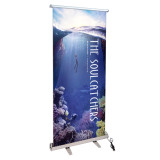 portable right triangle electric roll up banner stand with durable aluminum material base