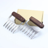 YJDJ-XF01 Ultra-Sharp Blades Meats Bear Claw Pulled Pork Meat Shredder Stainless Steel Meat Fork with Wooden Handle