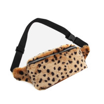 custom logo sport plush Women running Leopard Belt Waist Bag Girls Soft Fur Fanny Pack