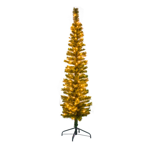 6ft 7ft 8ft 9ft Pre-Lit Hinged Artificial Alpine Slim Pencil Christmas Tree Holiday
