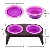 Folding Double Dog Bowl with Non-Skid Silicone Mat Pet Feeder Food Container Bowl Dogs Cat Feeding Bowl