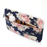 White Rose Pattern Canvas laptop sleeve case with pocket for macbook pro laptop 13 inch