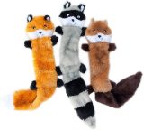Skinny No Stuffing Squeaky Plush Dog Toy, Fox, Raccoon, and Squirrel - Large