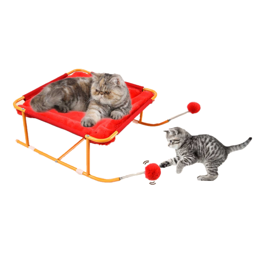 Happy Christmas Eve Decor Pet Sleigh Stainless Steel Carriage Holidays Gifts Dog Cat Bed With Warm Plush Cushion