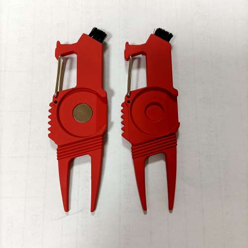 Red Golf divot tool with Ball marker