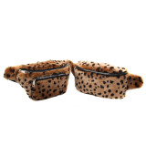 custom logo sport plush Women running Leopard Belt Waist Bag Girls Soft Fur Fanny Pack