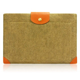Handmade Gray Felt Case Leather Corner Laptop Sleeve Bags with Leather Flap for MacBook Pro
