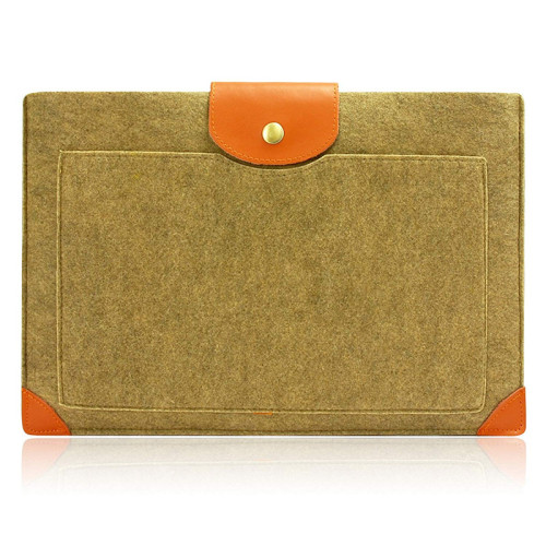 Handmade Gray Felt Case Leather Corner Laptop Sleeve Bags with Leather Flap for MacBook Pro