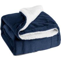 Cheap Fuzzy Soft Microfiber Fleece Sherpa  Blanket Twin Size Navy Blue Plush Flannel Blanket